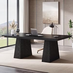Tribesigns 63-Inch Executive Desk, Large Office Computer Desk with Double Pedestal, Modern Simple Workstations Writing Table Conference Table Business Furniture for Home Office, Black