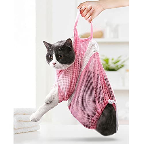 Image of 3 Pieces Cat Bathing Bag Cat Shower Net Bag with Cat Shell Comb, Anti-Bite Anti-Scratch Adjustable Breathable Mesh Grooming Carrier Bag for Pets, Bathing, Nail Trimming, Feeding Medicine, Ear Clean