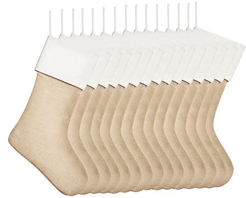 Kunyida Weihnachtsstrümpfe aus Sackleinen, 50,8 cm, einfarbig, neutrale Weihnachtsstrümpfe zum Aufhängen am Kamin, 16 Stück – Ansicht 1