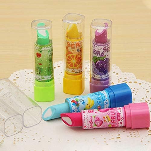 Image of AK Store (Pack of 4) 3D Cute Cartoon Shape Rubber Pencil Erasers, School Stationery for Kids, Boys Girls, Birthday Return Gifts (Lipstick), Multi-Color