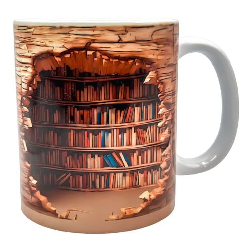 Taza de cerámica, Estantería 3D, Taza de Café para Amantes de los Libros, Taza de Café con Diseño Espacial Creativo, Adecuado para el Escritorio, Regalo de Cumpleaños