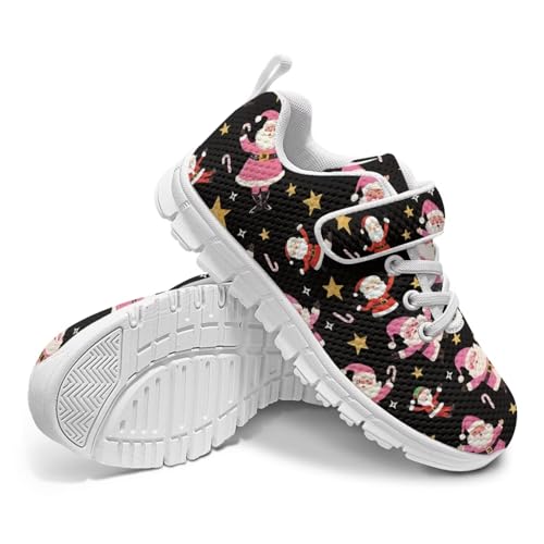 Christmas Sneakers for Boys Girls Non Slip Breathable Athletic Walking Shoes Kids Single Buckle Mesh Sneaker