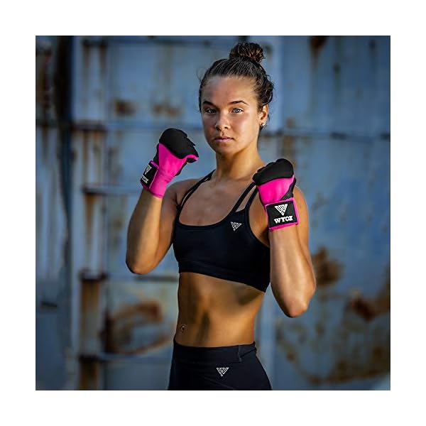 Hand-Wraps-Boxing-Inner-Gloves-Gel-Elasticated-Padded-Bandages-Under-Mitts-Long-Wrist-Support-for-MMA-Muay-Thai-Kickboxing-Martial-Arts-Training-Fist-Protector Hand Wraps Boxing Inner Gloves - Gel Elasticated Padded Bandages Under Mitts Long Wrist Support for MMA Muay Thai Kickboxing Martial Arts Training | Fist Protector (Pink, L/XL)