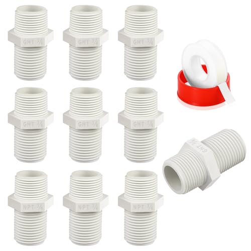 Boltigen 10Pcs 3/4 Inch PVC Pipe Fitting Hex Nipple 3/4 NPT X 3/4 GHT Garden Hose Adapter Sch40 PVC Coupling Adaptor Connector