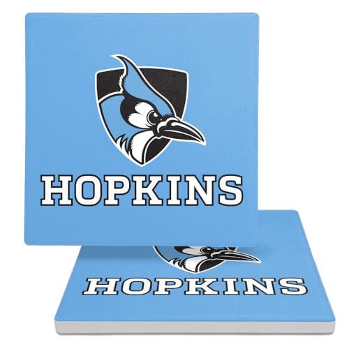 Johns Hopkins University Primary Logo Square Ceramic Coasters, Set of 2, 3.9", Cork Base