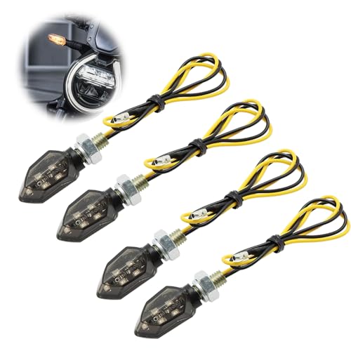 MxyVrix Set di 4 Frecce LED per Moto, 12V, Omologate IP65, Adatte per Uso Diurno e Notturno, Compatibili con Moto da Strada, Scooter e ATV, Alloggiamento in ABS e Lente in PC