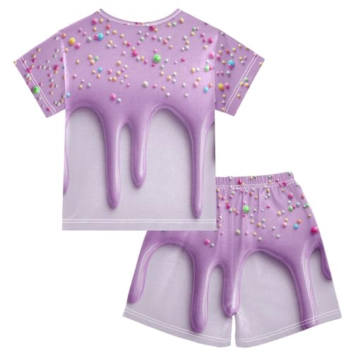 Pajama Sets Short Sleeve Purple Icing with Sprinkles Soft Cotton Summer Sleepwear 2 Piece PJS Size 5-14T2