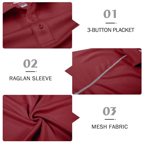 Men's Polo Shirts Short Sleeve Moisture Wicking Performance Athletic Casual Golf Collared Shirt Red 3XL
