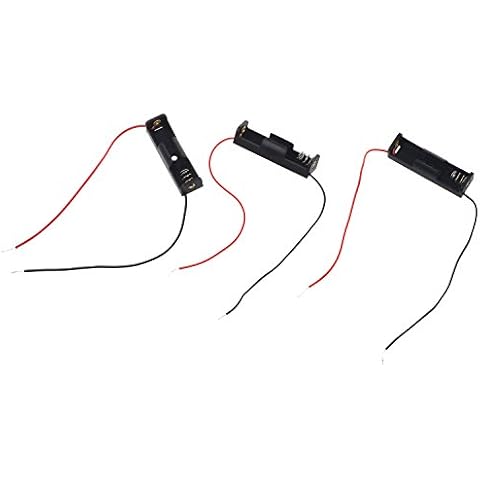 Cuasting 3 Pcs Single Side 1 x 1.5V AA Battery Open Holder Storage Case Box Wire Leads 15cm Long Cover