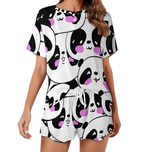 Pyjama femme Panda Noir manches courtes pour vos soirées cocooning et matins d'été