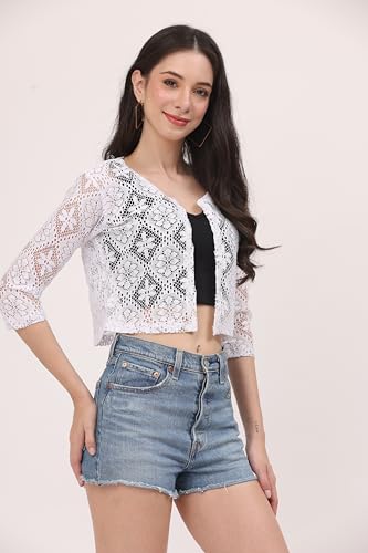 Image of Women Self Design Floral lace Regular Open Front Shrug