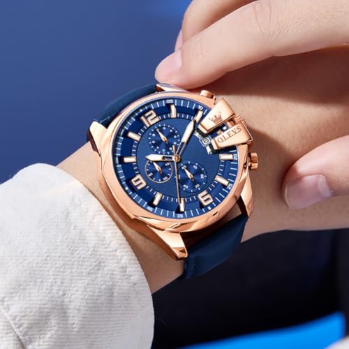 Image of OLEVS Men Watch Big Face Chronograph Waterproof Leather Strap Fashion Watch