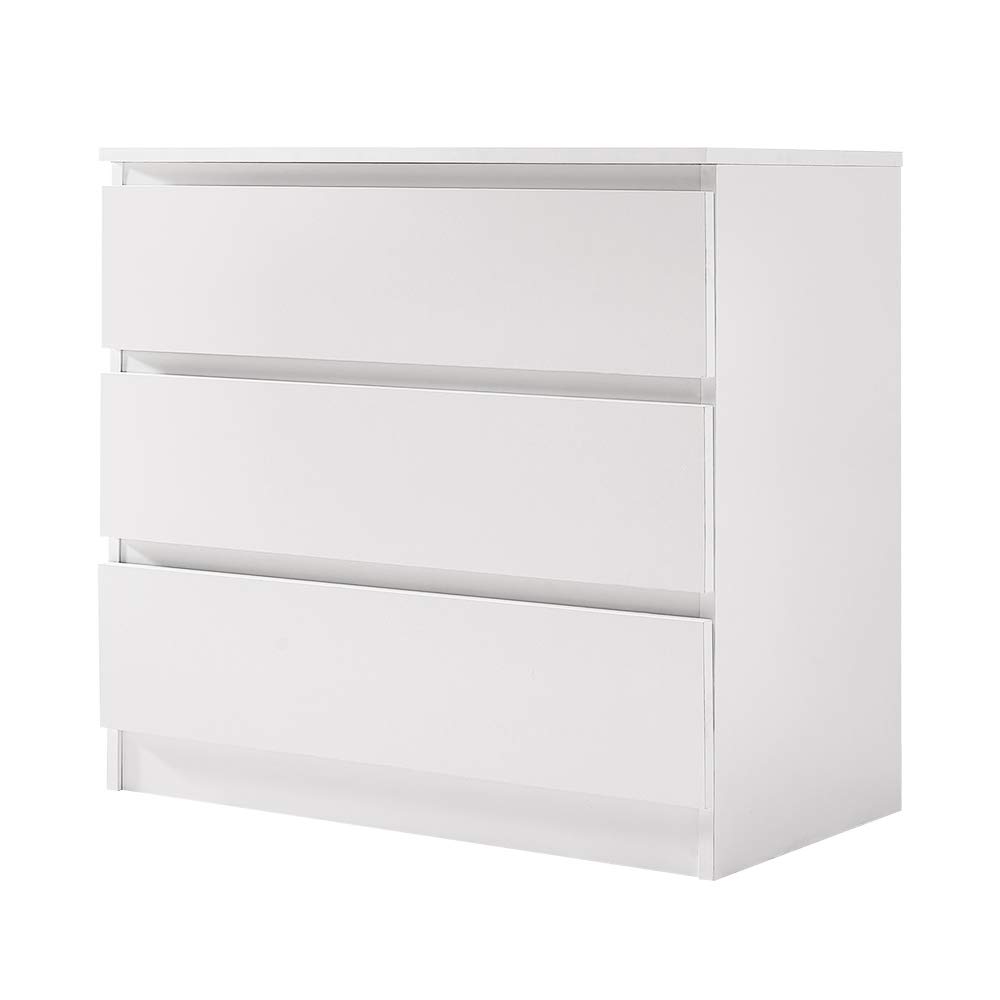 Panana Chest of Drawers 3/4/5/6 Wooden Drawer with Metal Runners Modern Bedside Table Cabinet Storage for Living Room Hallway Bedroom (White, 3 Drawer)