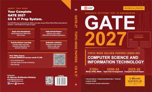 Image of GATE 2027 Computer Science & Information Technology | Topic-wise Previous Year Solved Papers (2000-2026) | 27 Years PYQ with Detailed Solutions | MCQs, NTQs & MSQs | GATE CS IT Topicwise Question Bank