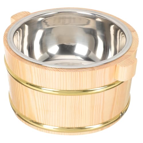 SHINYPASING Cubo de Arroz para Sushi de Madera Natural 16 Cm Recipiente Interior, Tazón Redondo para Alimentos Coreanos y Japoneses, Cubo de Almacenamiento de Cocina para Arroz Cocido