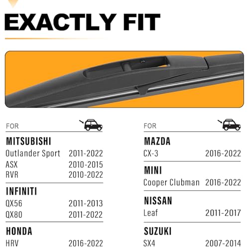 AUTOBOO 10 Inch Rear Wiper Blade Replacement for Mitsubishi Outlander Sport 2022-2011 Honda HRV 2022-2016 Leaf QX80 QX56,RVR -BACK Windshield Wiper Blade -Original Factory Quality (Pack of 1)