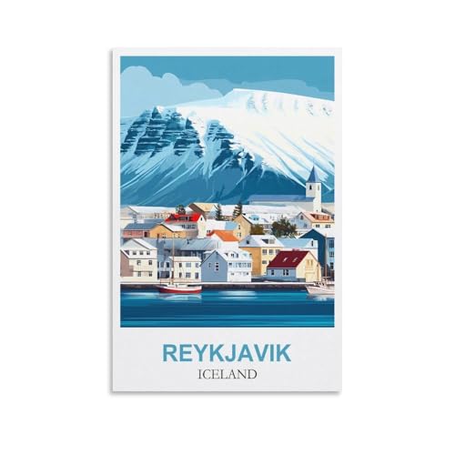 YMQWJYLW Reykjavik Affiche de voyage vintage Islande 20 x 30 cm Impression sur toile Décoration murale