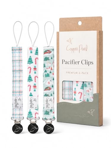 Image of Copper Pearl 3-Pack Pacifier Holders: Premium Knit Binky Clips for Baby Girls and Boys - Stylish Stainless Steel Design for Secure No-Drop Attachment - Nicholas