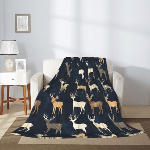 Couverture douce pour lit en flanelle légère imprimé élan coloré