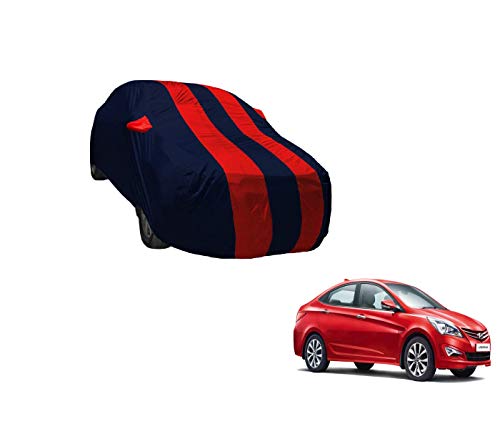 Image of Auto Hub Car Cover Compatible with Hyundai Verna (Model : 2010-2016) with Weather Proof, Mirror Pocket, Triple Stitched, Verna Car Cover- Navy-Red