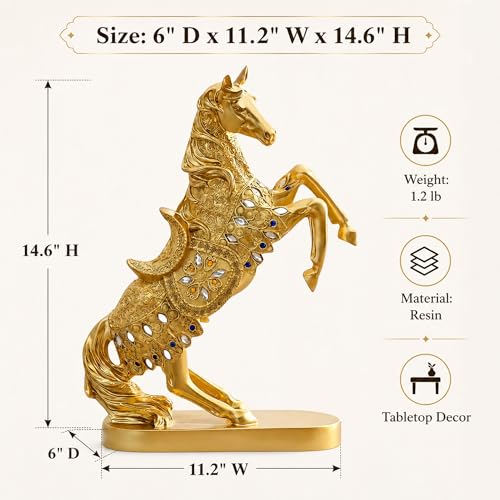 Estatua de caballo de resina dorada de 14.6 pulgadas miniatura 2
