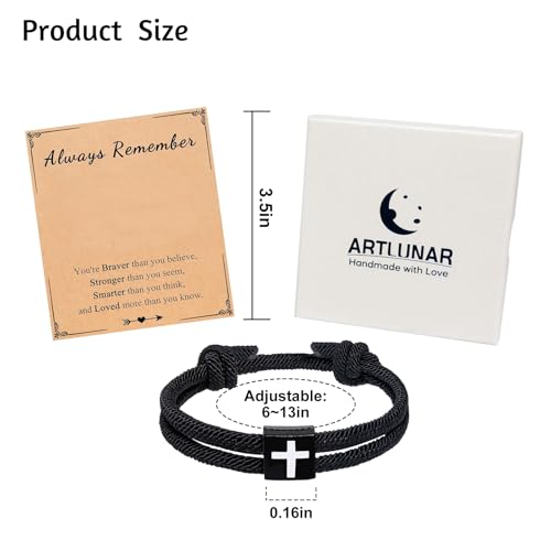 Artlunar Christian Gifts for Men Women Teens Inspirational Religious Bible Verse Joshua 1:9 Cross Bracelet Braided Rope Adjustable Bracelet Baptism Confirmation First Communion Gifts2