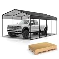 BIG RED 12x20FT Heavy Duty Metal Carport, Portable Steel Garage with Reinforced Frame, Outdoor Shelter for Cars, Boats and Tractors