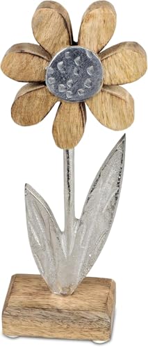 formano Dekorative Holzblume Stehend | 24 & 15 cm | Alu Mangoholz | Modernes Wohnaccessoire & Elegante Innenraumdekoration Silber/Braun stehend (24 cm)