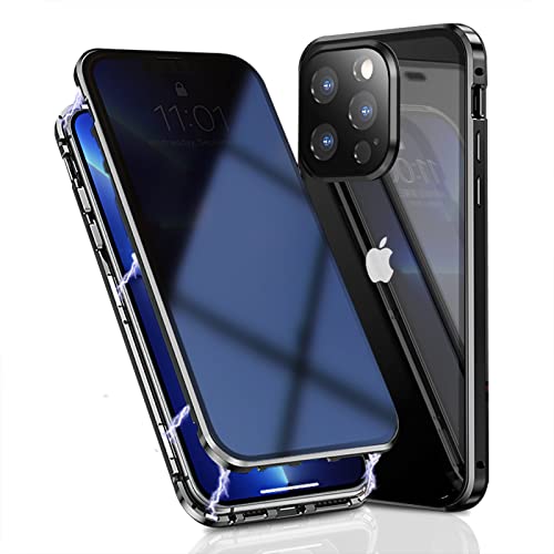 OMGZONE Privacy Case for iPhone 14 Pro Magnetic Cover,Screen Protector built-in Anti-peep Tempered Glass Full Cover with Camera Protector,360 Degree Metal Bumper Case for iPhone 14 Pro,Black