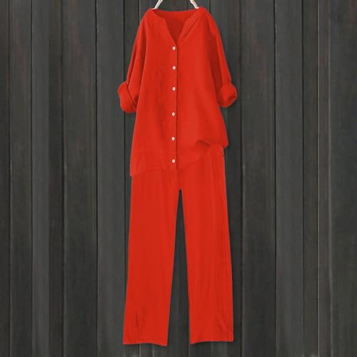 Ensemble femme pyjama grande taille en lin coton chic vêtement élégant 2 pièces