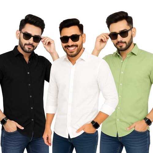 Image of Men's Polycotton Shirt Combo Pack of 3 | Regular Fit Casual & Formal Wear | Wrinkle Resistant | Soft & Breathable Shirt for Men