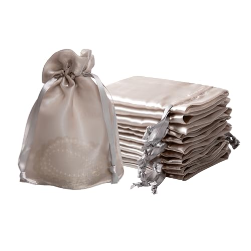 Image of QIANF 20 Pcs Champagne Small Organza Bags 4X6 inch for Wedding Favors with Drawstring, Mini Mesh Gift Bags Jewelry Pouch for Candy Bridal Shower Party Favor Baby Shower Christmas