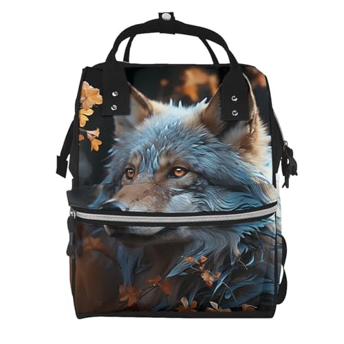 Sac à dos à langer feuilles d'automne et loup pour partager de tendres instants