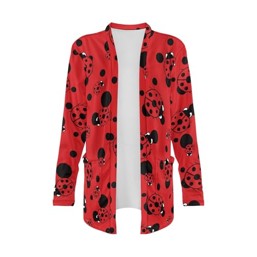 Image of Forchrinse Red Ladybug Cardigan for Women Causal Long Sleeve Open Front Cardigans Sweater Fashion 2024 Fall Coat with Pockets