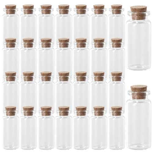 Nivofu Lot de 30 Mini Flacons en Verre avec Bouchons en Liège, Mini Fiole en Verre 10ml, Petit Pot en Verre avec Bouchon Liege, Bouteille de Souhaits pour...
