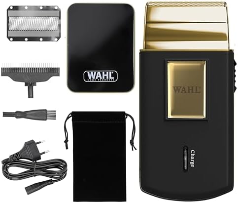Wahl Gold Edition Reise-Rasierer Folienrasierer für Herren | Einzelner flexibler Aufsatz, reisefreundlich, wiederaufladbar, für die Feinpflege, kompakt und tragbar, für Haare und B