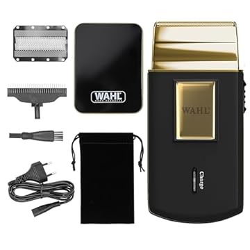 Wahl Travel Shaver Gold Edition Rasoio elettrico cordless e ricaricabile per uomo, ottimo per i viaggi, per tagliare capelli e barba, compatto e portatile