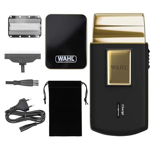 Wahl Travel Shaver Gold Edition - bezprzewodowa i ładowalna golarka elektryczna dla mężczyzn, idealna w podróży, do przycinania włosów i brody, kompaktowa i przenośna