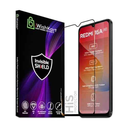Image of Military Grade compatible with Redmi 15A 5G Tempered Glass [with warranty] screen protector guard Full Edge to Edge 9H Full Glue FHD with Easy Installation kit - Pack of 1 | 6.9 Inch