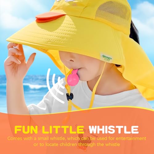 Image of SNOWIE SOFT Wide Brim Sun Hat for Kids Girls with Neck Flap Shawl, UPF 50+ Adjustable Chin Strap Sun Protection Hat for Girls 2-10 Years Old, Summer Breathable Sun Visor Hat Windproof Beach Hat
