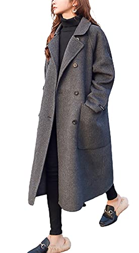 chouyatou Women's Slouchy Drop Shoulder Double Breasted Maxi Long Wool Pea Coat2