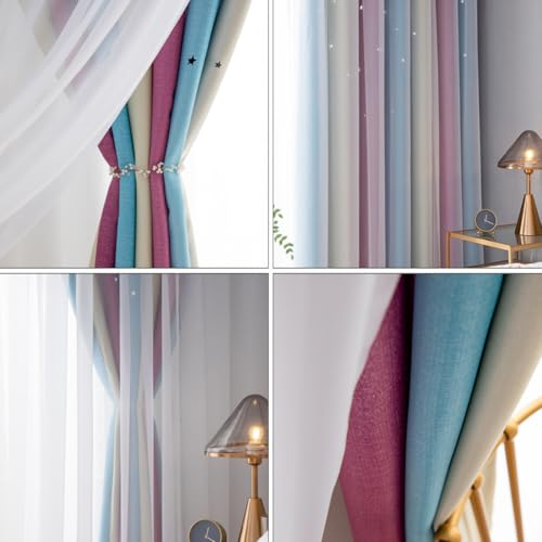 Rideaux occultants polyester pourpre double couche salon chambre - 4