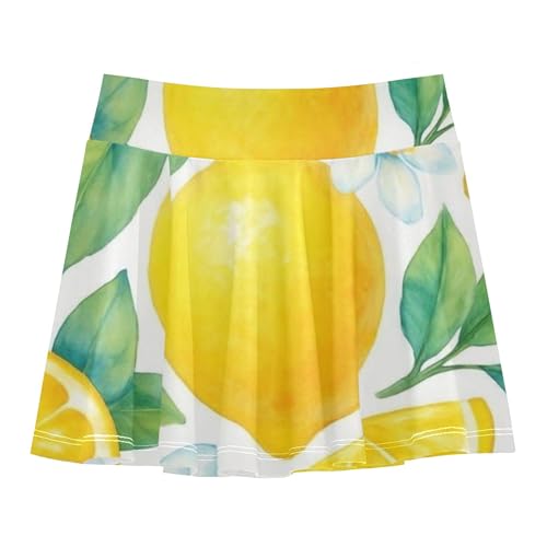Watercolor Lemons White Florals Kids Tennis Skirts Funny Athletic Shorts Girls Skorts Teen Cheer 4t
