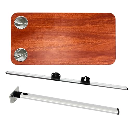 QUANGJN Wall Mounted Folding Table, Caravan RV Removable Table with 2 Cup Slots, for Indoor or Outdoor Installation, Car Table for Travel, Camping, Picnic,Brown