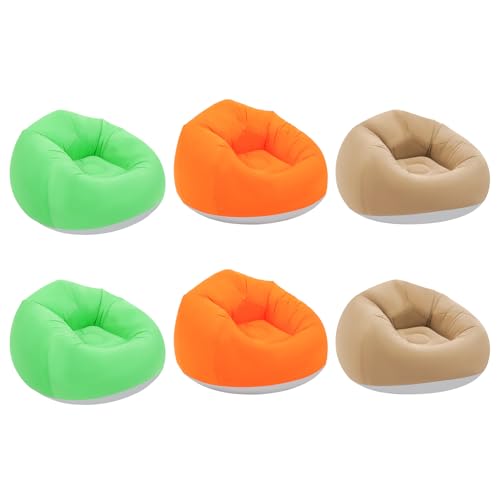 Image of 6 Pcs Inflatable Bean Bag Chairs with Foot Air Pump Outdoor Blow up Couch Folding Portable Inflatable Couch for Camping Movie Night, Lazy Sofa Chair (2 Coffee+2 Green+2 Orange)