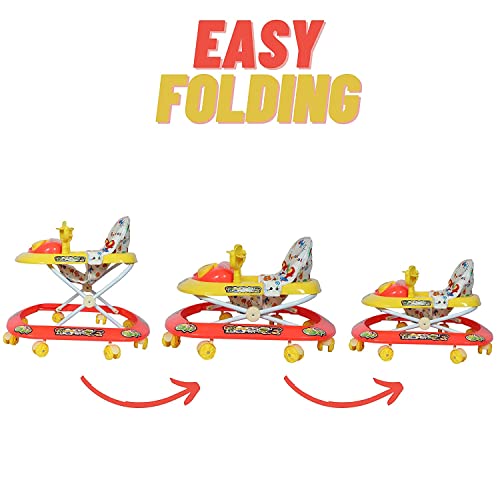 Image of FunZone Kids DatoesBaby Walker Kid Toys, Multi-Function Anti-Rollover Folding Walker with Height Adjustable 6-18 Months Kids Walkers (RED- Yellow)