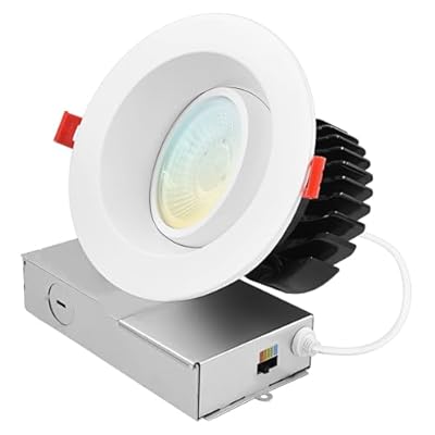 LUXRITE 4 Inch Gimbal Adjustable LED Recessed Light with J-Box, CRI90, 18W, 5 Color Selectable 2700K-5000K, 1500 Lumens, Dimmable, Directional LED Downlight, IC Rated, Damp Rated, ETL Listed