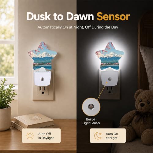 Image of Mount Fuji Star Night Light Plug in, Soft Glow Night Light for Kids Bedroom Nursery, Gentle Warm Light for Sleep, Compact Lamp for Hallway Bathroom