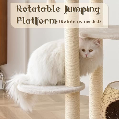 Image of KAMABOKO Modern Cat Tree, 39 inch Tall Cat Tree for Large Cats Cat Condo | Natural Sisal with Scratching Posts Indoor Cats, Hand-Woven Tower & Top Perch, Cat-Tree for Kittens Climb Play & Rest
