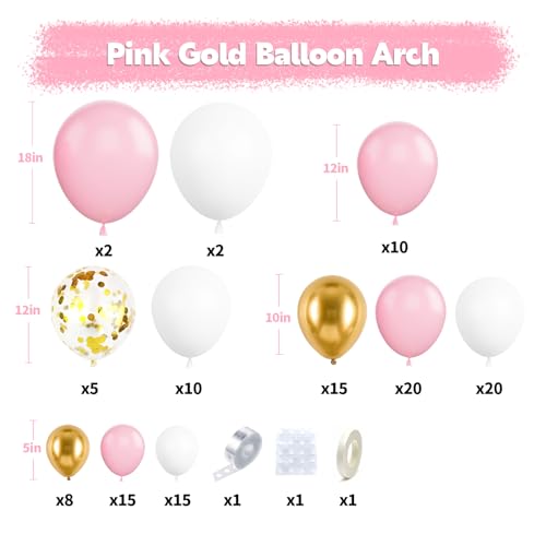 Image of Pink and White Balloon Arch Kit, 121Pcs Pink Gold White Confetti Garland